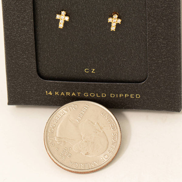Gold Dipped Mini Cross Stud Earrings: GD