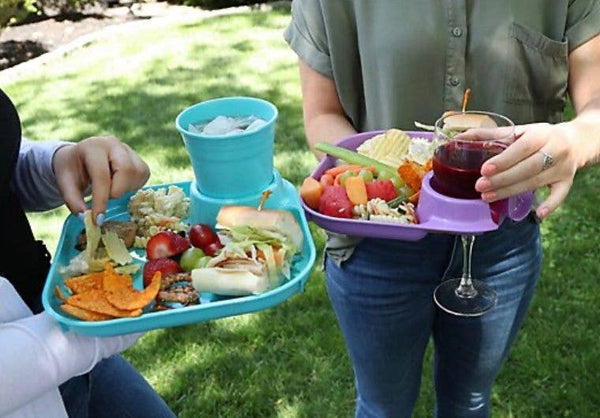 Reusable Party Plates w/ Stemware Holder - Set of 4 - White