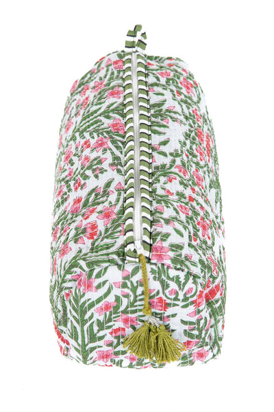 Green and Pink Floral print Quilted Cotton Toiletry Bag Set