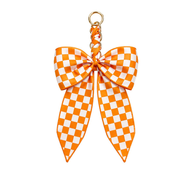 Game Day Checkered Bow Bag Charm: Burgundy/white
