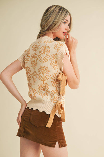 MOCK NECK FLORAL SWEATER VEST CROWN BLUE