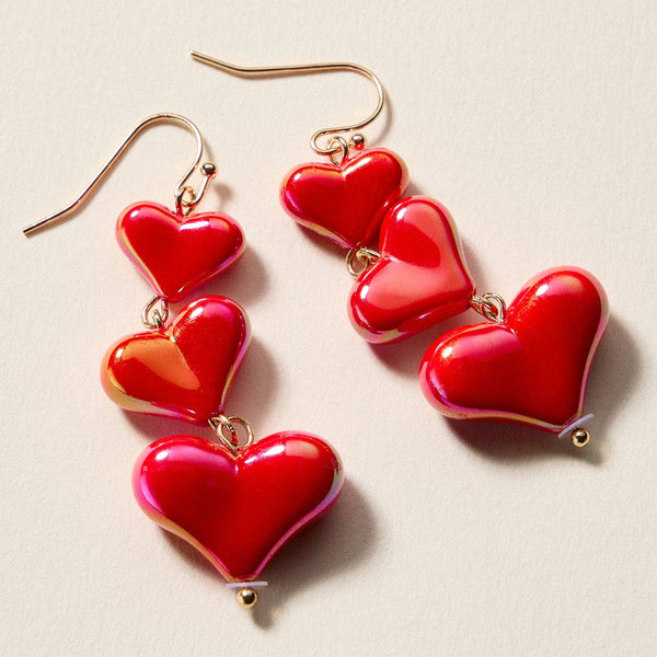 Red Triple Heart Drop Earrings