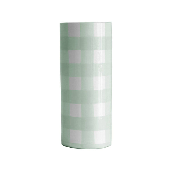 Gingham Column Vase: Sea Glass