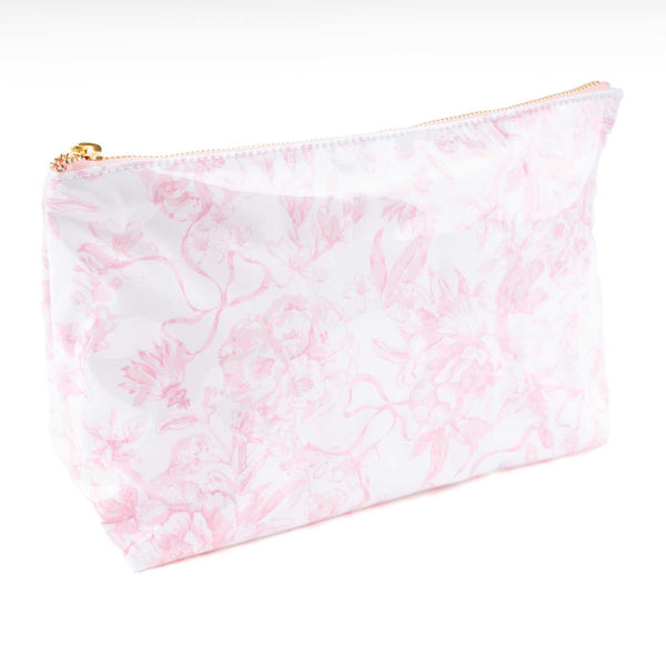 Pink Bow Toile Clear Coated Travel Cosmetic Case
