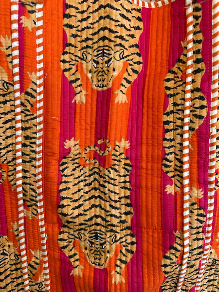 Quilted Block Print Tote - Orange Tiger