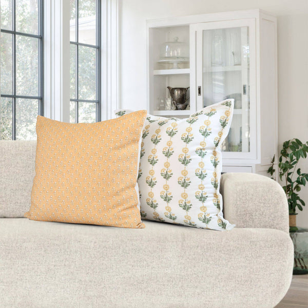 Amalthea Gold Linen Block Print Square Pillow Cover : 22X22