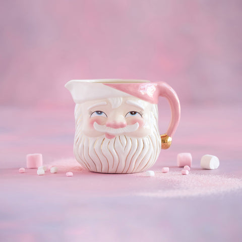 Glitterville Papa Noel Pink Pitcher, Ceramic, 9.75"