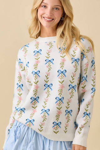 Coquette Ribbon Bow Sweater Knit Top: WHITE