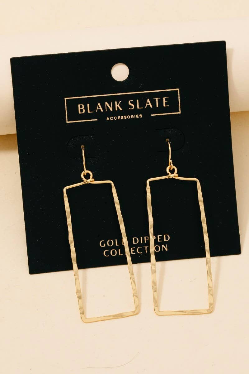 Gold Dipped Hammered Rectangle Cutout Drop Earrings