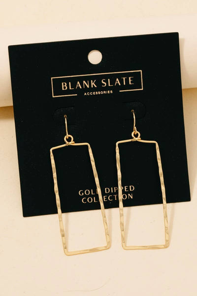 Gold Dipped Hammered Rectangle Cutout Drop Earrings