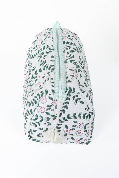 White Floral print Quilted Cotton Toiletry Bag Set