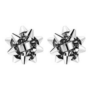 Silver Christmas Present Bow Earrings