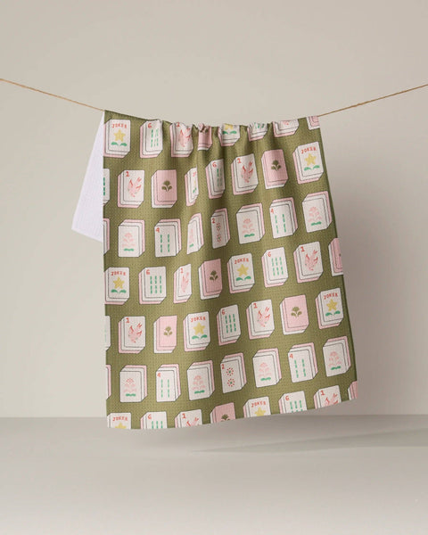 Flower Tiles Tea Towel - Mahjong: Pink