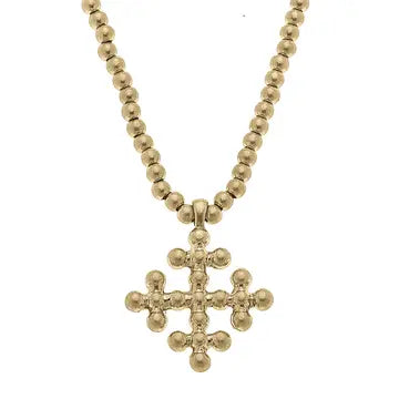 Wren Cross Gold Beaded Necklace