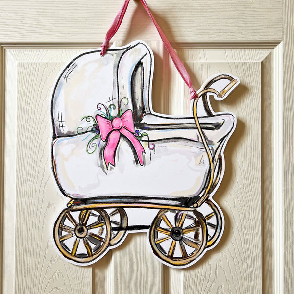 Baby Carriage Door Hanger White Carriage