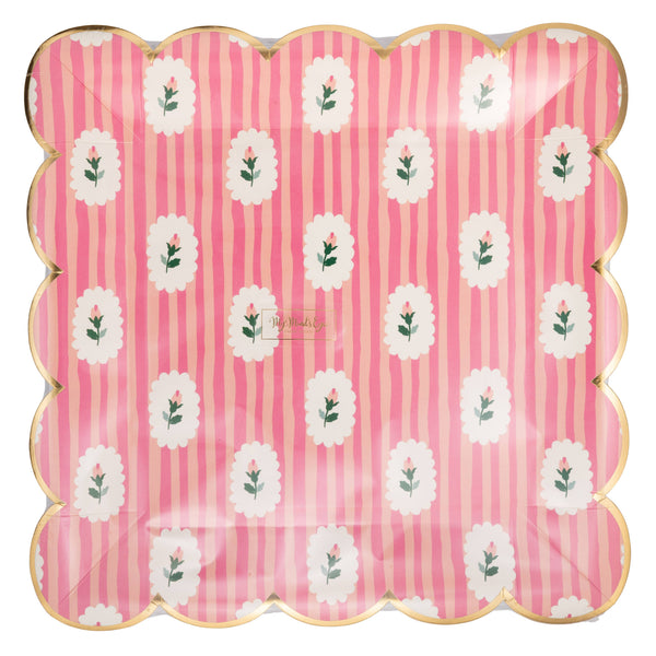 Striped Floral PInk Plate