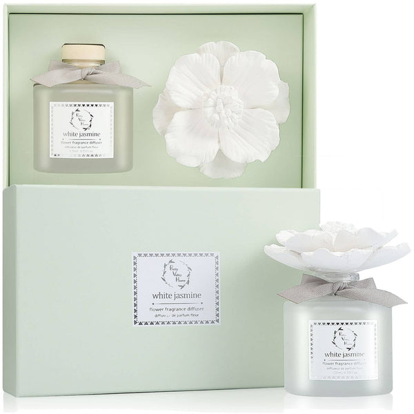 Marigold Ceramic Flower Diffuser Gift Set - White Jasmine