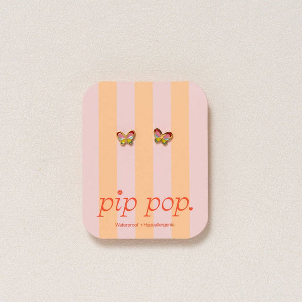 Colorful Butterfly Stud - Hypoallergenic, Flat Back, Girl: Pair