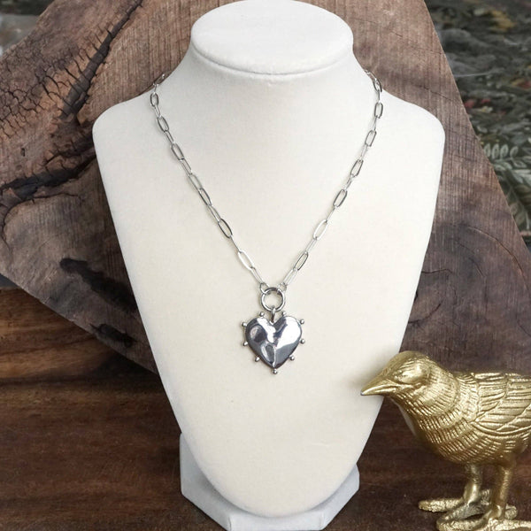Modern Spiky Heart Paperclip Necklace - Gold Tone