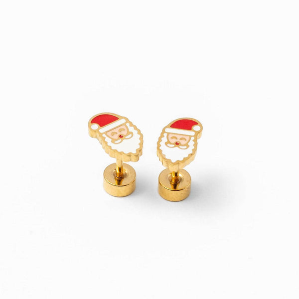 Santa Stud Earrings - Hypoallergenic, Flat Back, Girl Gift: Pair
