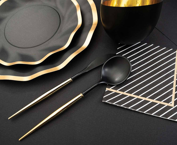 Black & Gold Bella Assorted Plastic Cutlery/24pc, Service for 8