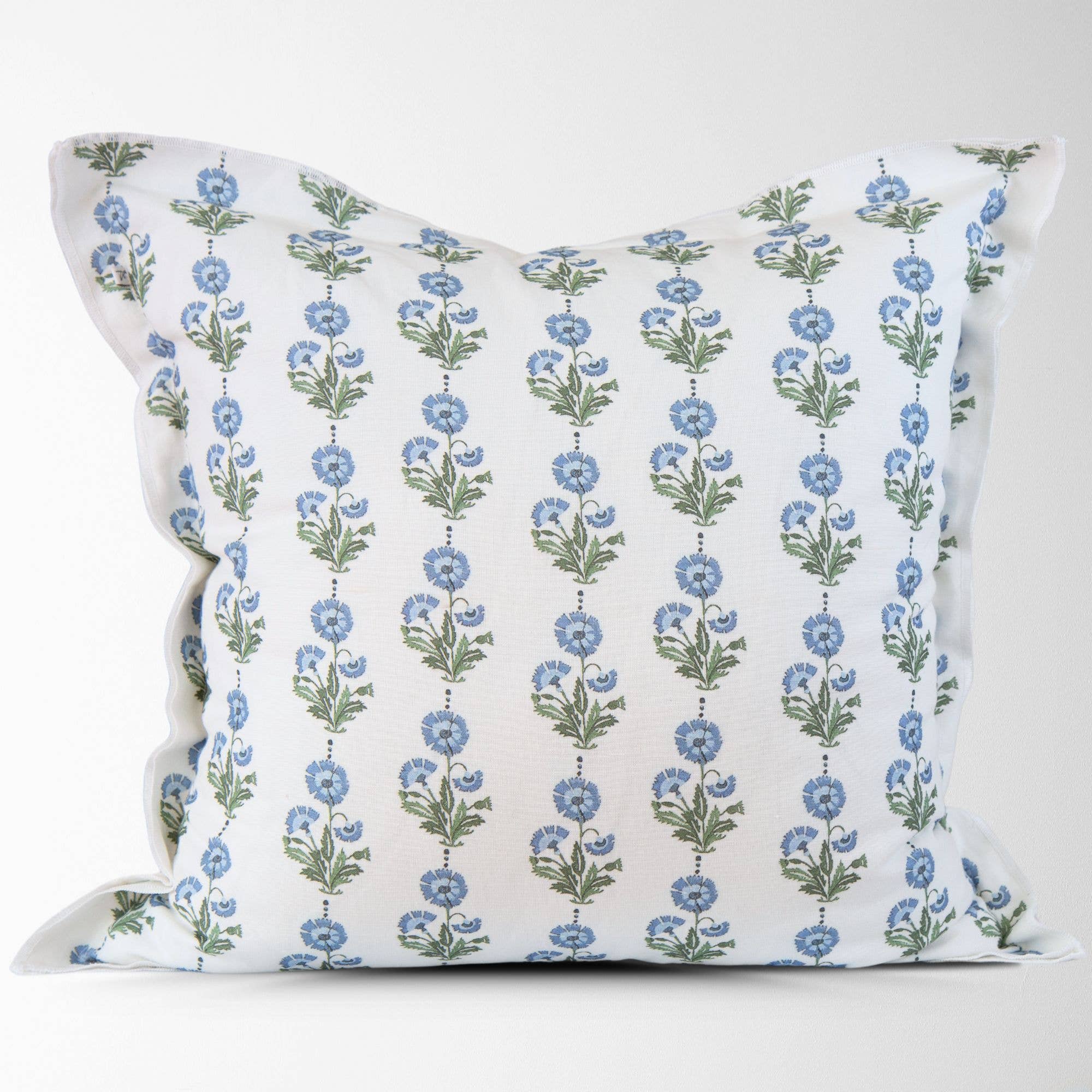 Amalthea Blue Linen Block Print Square Pillow Cover: 22X22