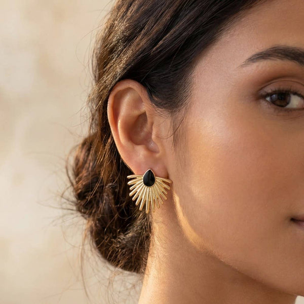 Metallic Feather Enamel Teardrop Stud Earrings: GBK