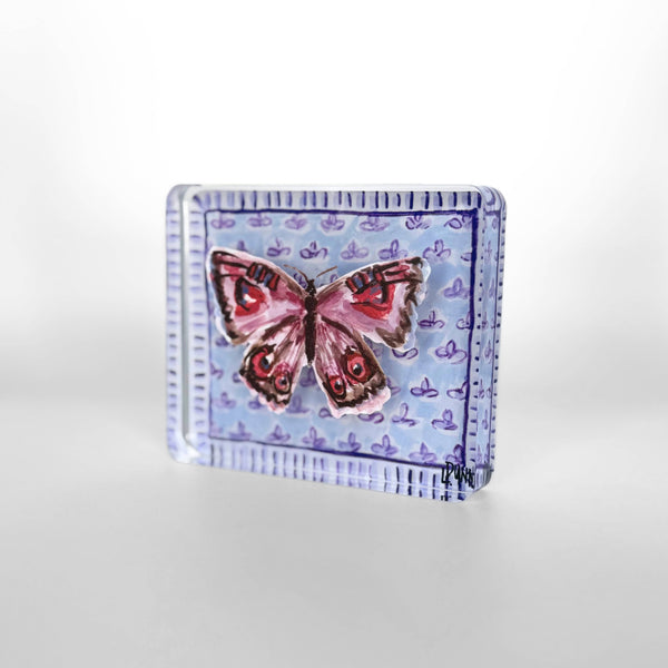 Purple Butterfly on Fleur De Lis Block: Small