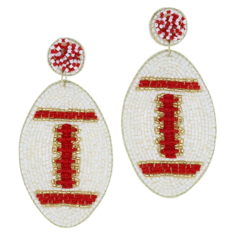 Beaded Large Red/White Football Earrings