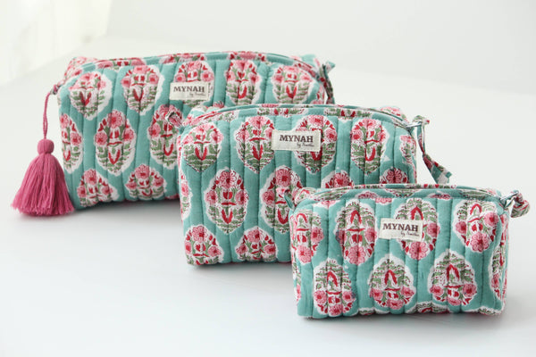 Turquoise floral travel/make up/organizer/bag-LARGE only
