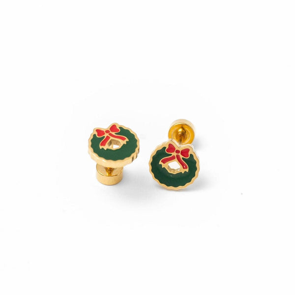 Wreath Stud Earrings - Hypoallergenic, Flat Back, Girl Gift: Pair
