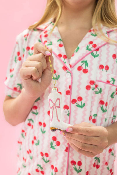 Glitter Pink Bow Cowboy Boot Christmas Ornament