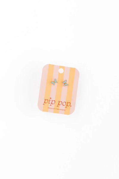 Enamel Butterfly Stud Earrings - Hypoallergenic, Flat Back: Blush