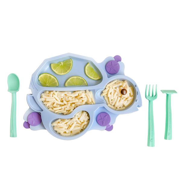 Turtle Suction Plate and Training Utensils: Green Turtle Plate