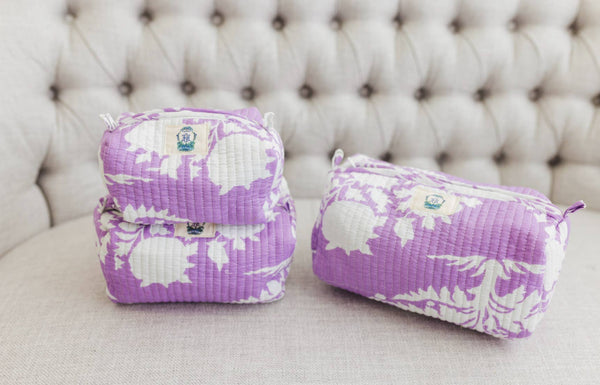 Lilac Blossoms | Quilted Cosmetic Bags-set of 3