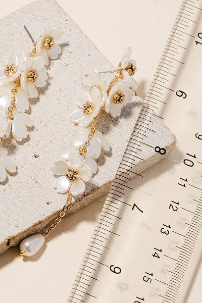 Pearl Flower Charm Chains And Bead Dangle Earrings: GD