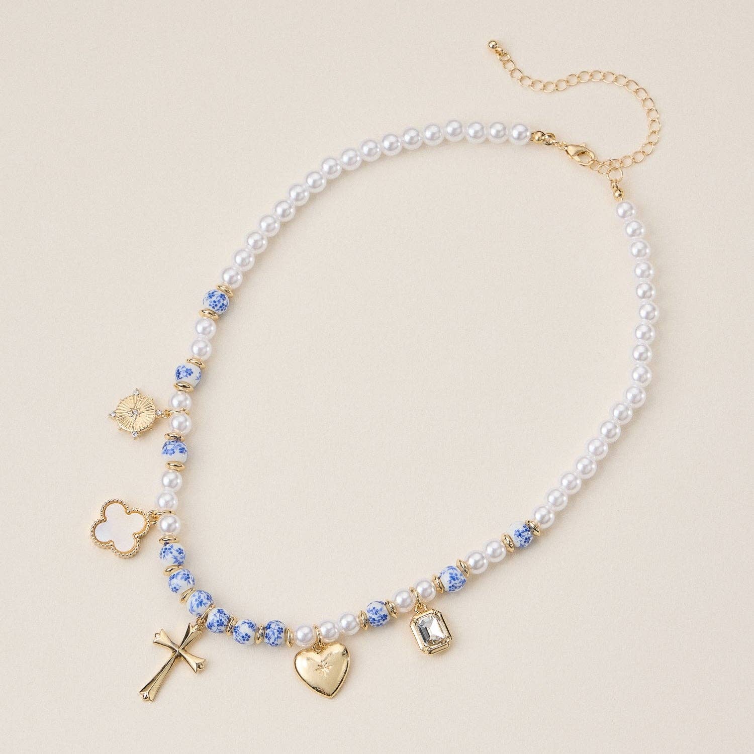 Pearl Ceramic Mixed Necklace: Blue