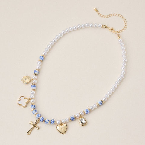 Pearl Ceramic Mixed Necklace: Blue
