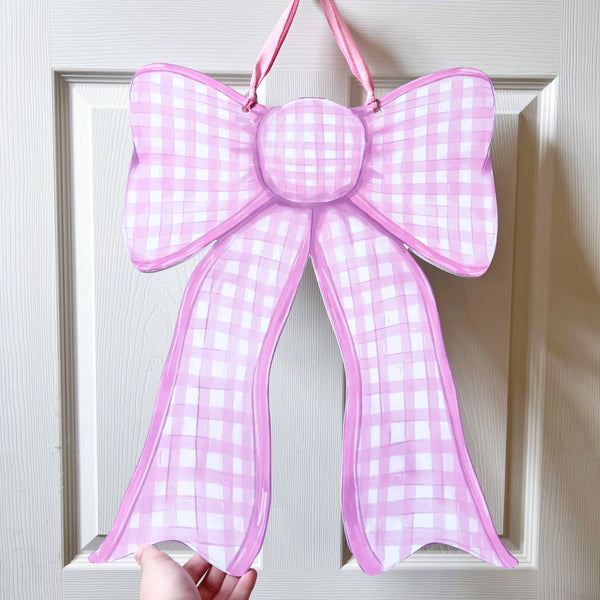 Pink Gingham Bow Door Hanger- Girly Baby Coquette Trend