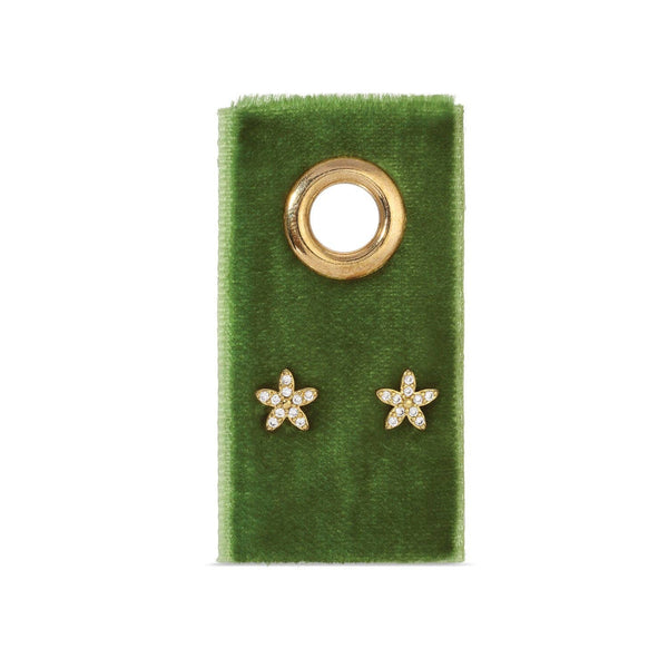 Pave Flower Studs On Velvet Gift Tag: Gold