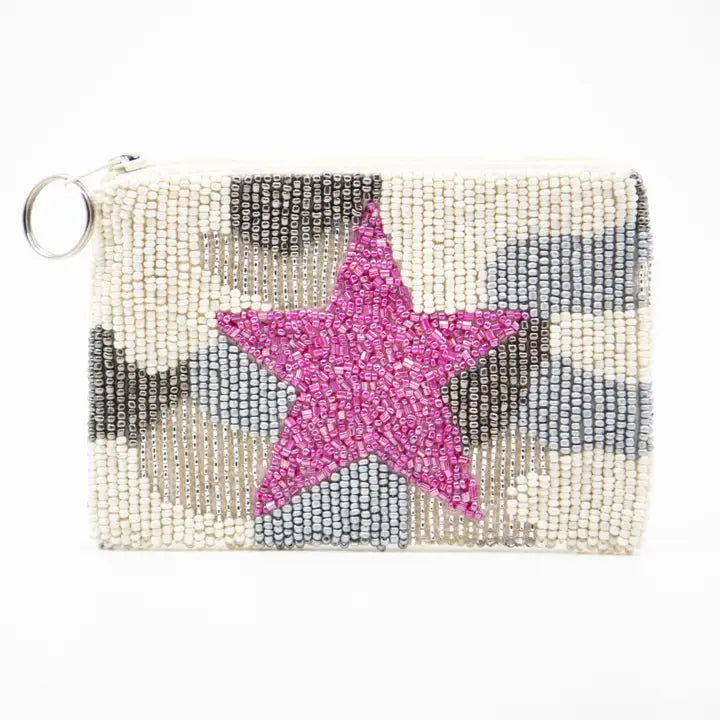 Gray Camo with Hot Pink Star Beaded Purse