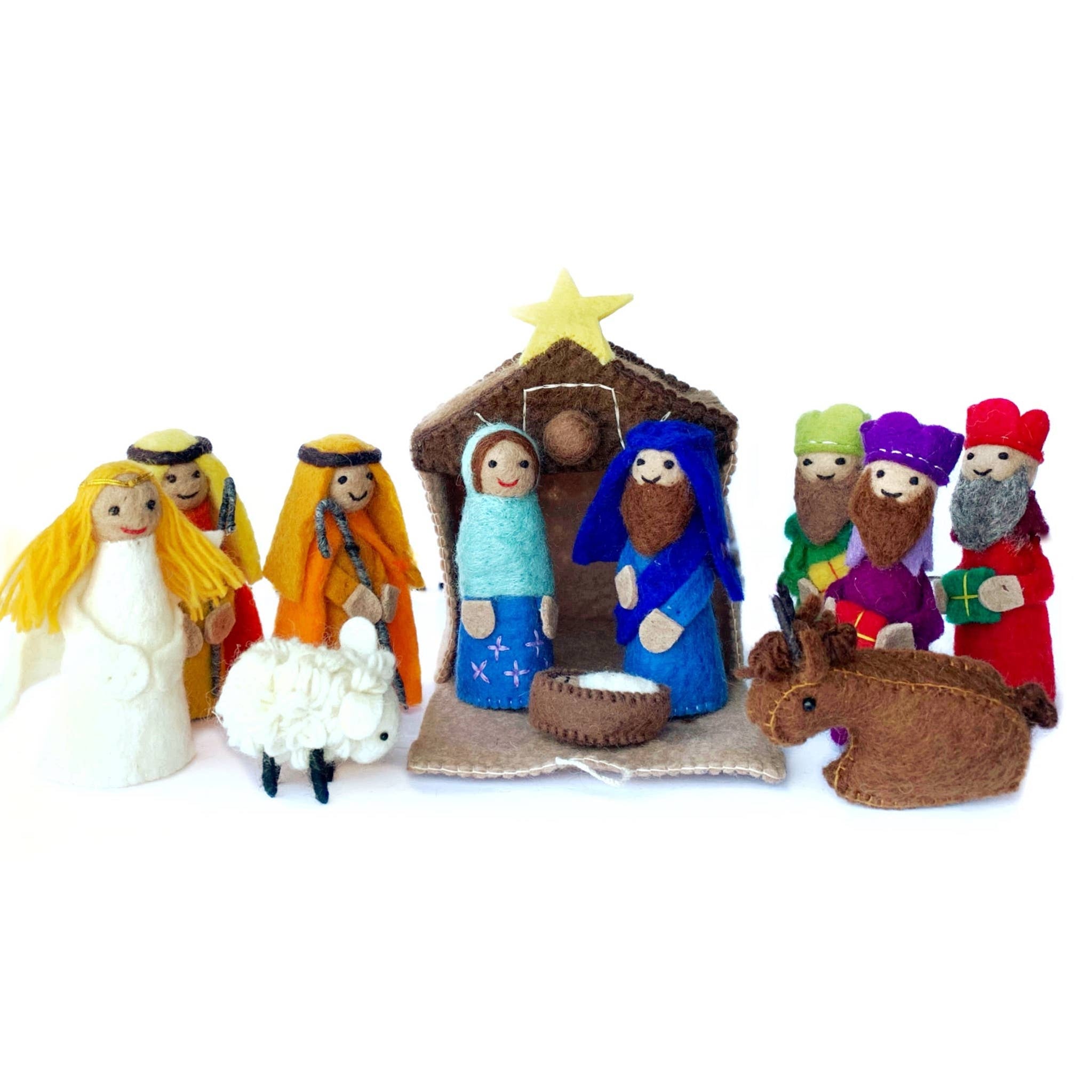 Felt Wool Nativity Christmas Scene, 12 Piece Set: Colorful