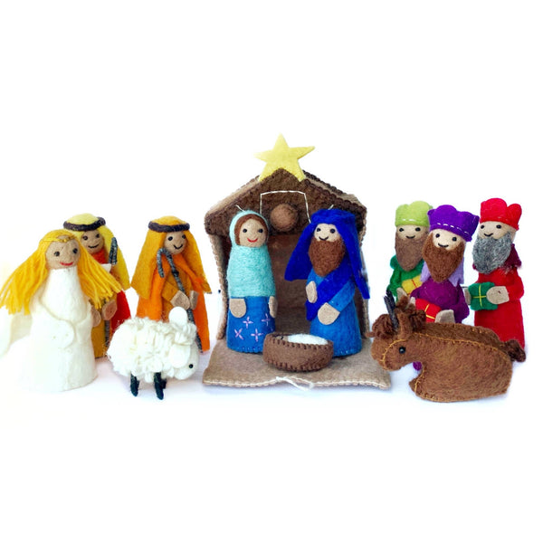Felt Wool Nativity Christmas Scene, 12 Piece Set: Colorful