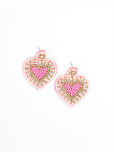 Michelle McDowell Pink Beaded Heart Earrings