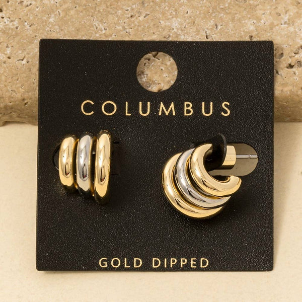Gold Dipped Two Tone Layered Hoop Earrings: GOLD