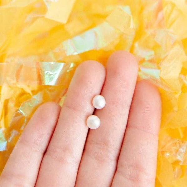 Pearl Stud Earrings - Hypoallergenic, Flat Back, Girl Gift
