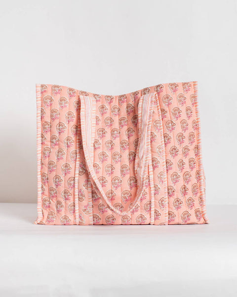 Layla Quilted Tote   Pink   18x16x7