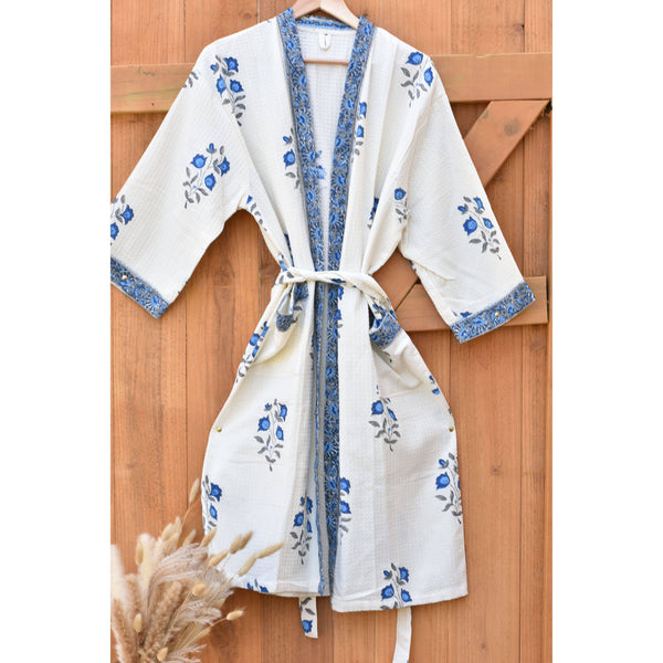 Indigo Bloom - Waffle Cotton Women Robe
