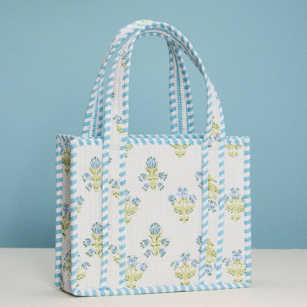 Blue Floral Quilted Mini Tote Bag