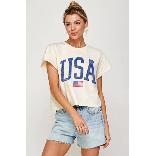 USA VINTAGE VINTAGE GRAPHIC CROP TOP: CRIMSON